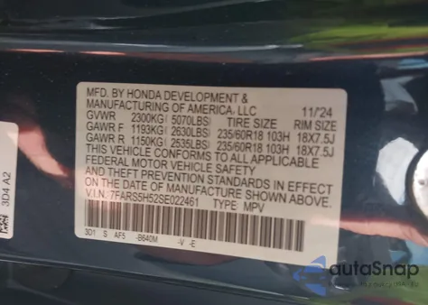 2025 Honda Cr-V Hybrid Sport из США, поврежденный, VIN 7FARS5H52SE022461